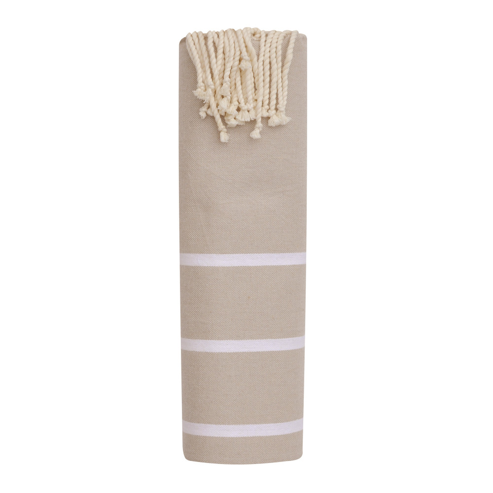 LES POULETTES BIJOUX Fouta Drap Plage et Hammam Coton Couleur Beige Petites Rayures
