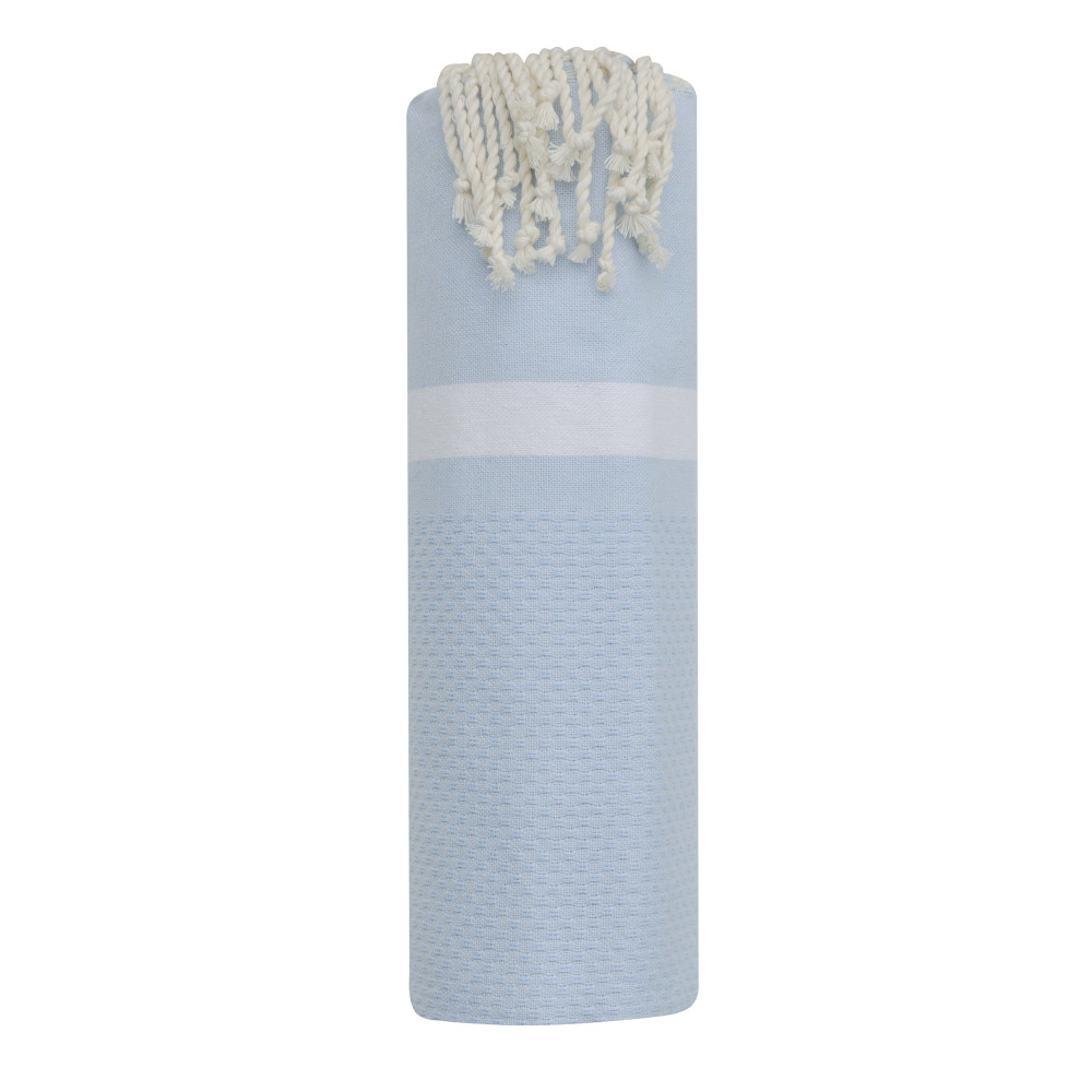 LES POULETTES BIJOUX Fouta Drap Plage et Hammam Coton Nid d'Abeille Bleu Ciel avec B