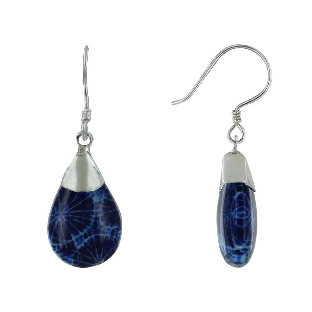 LES POULETTES BIJOUX Boucles d'Oreilles Argent 925 Goutte Bombée Coquillage Teinté B