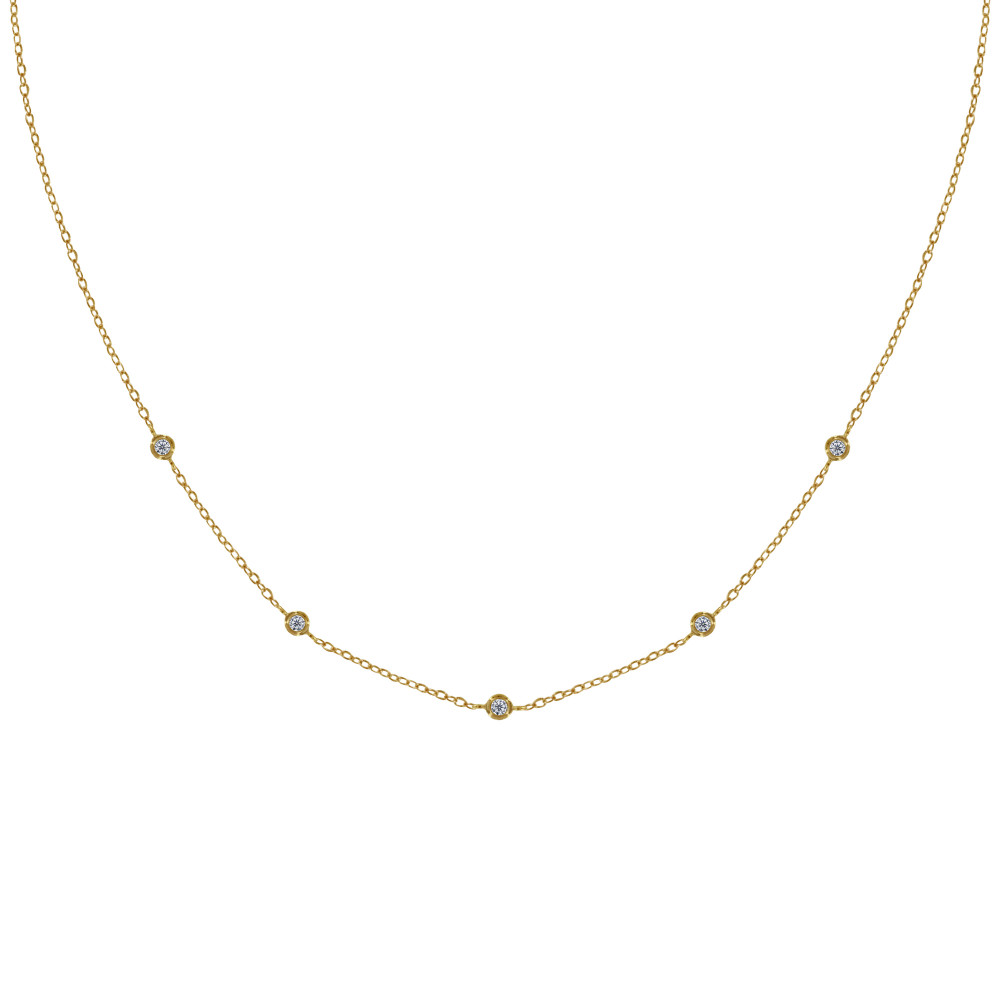 LES POULETTES BIJOUX Collier Plaqué Or Cinq Petits Strass Ronds