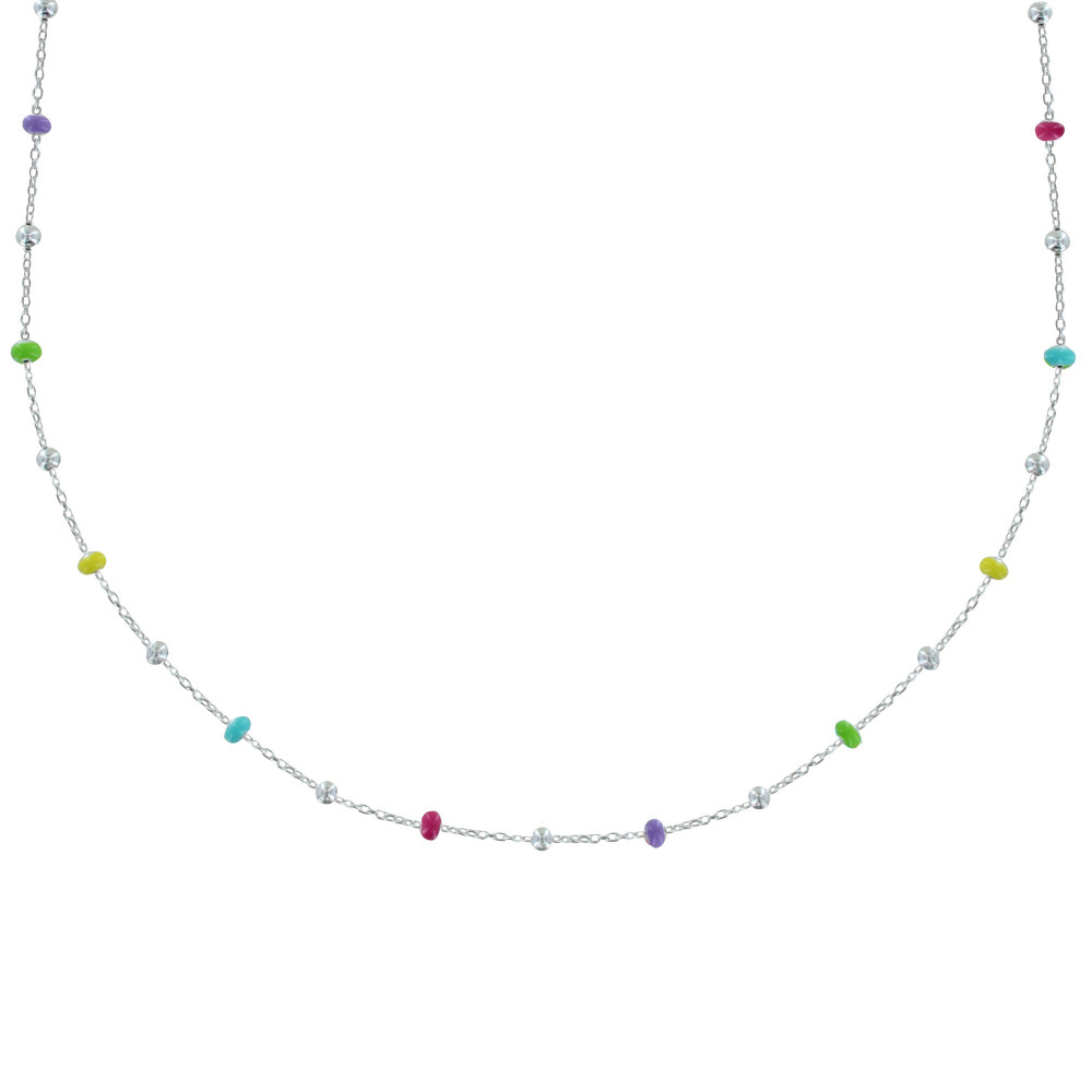 LES POULETTES BIJOUX Collier Argent Perles Émaillées Arc En Ciel et Perles Argent -