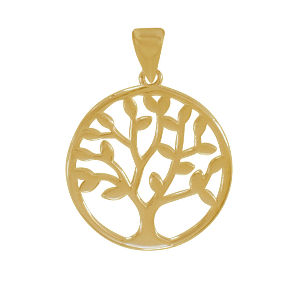LES POULETTES BIJOUX Pendentif Plaqué Or Arbre de Vie Epais