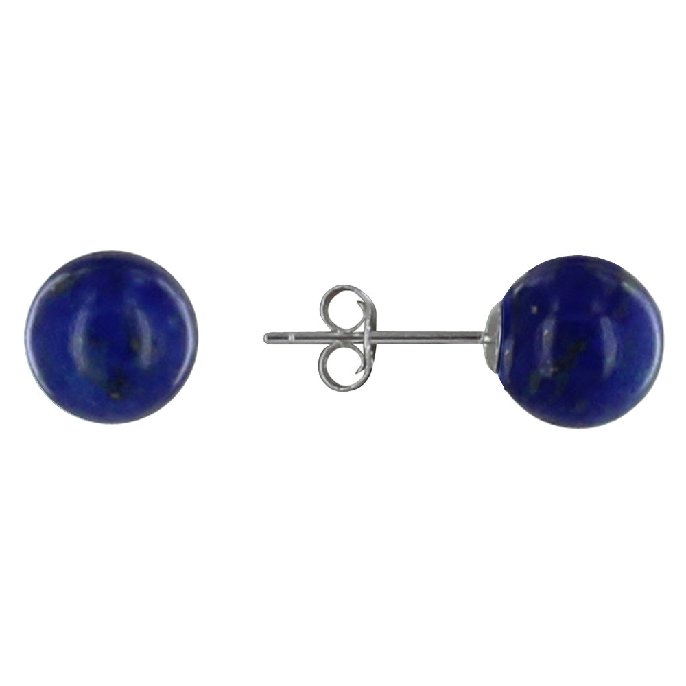LES POULETTES BIJOUX Boucles d'Oreilles Clou Argent 925 et Perles de Lapis Lazuli 8