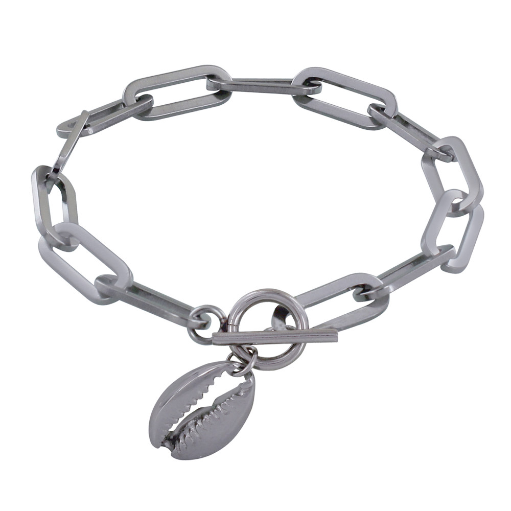 LES POULETTES BIJOUX Bracelet Acier Maillons Ovales Coquillage Fermoir T
