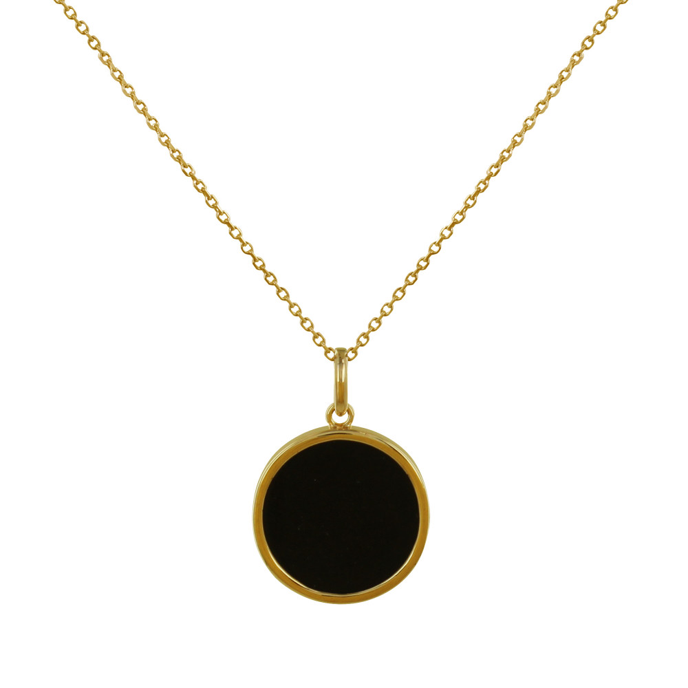 LES POULETTES BIJOUX Collier Plaqué Or Grand Disque de Résine Noire
