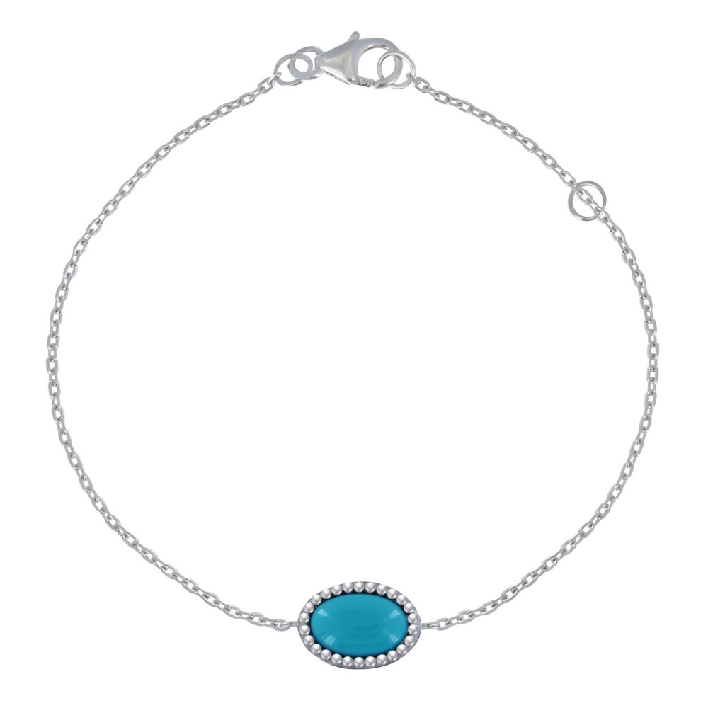 LES POULETTES BIJOUX Bracelet Argent Rhodié Ovale Imitation Turquoise