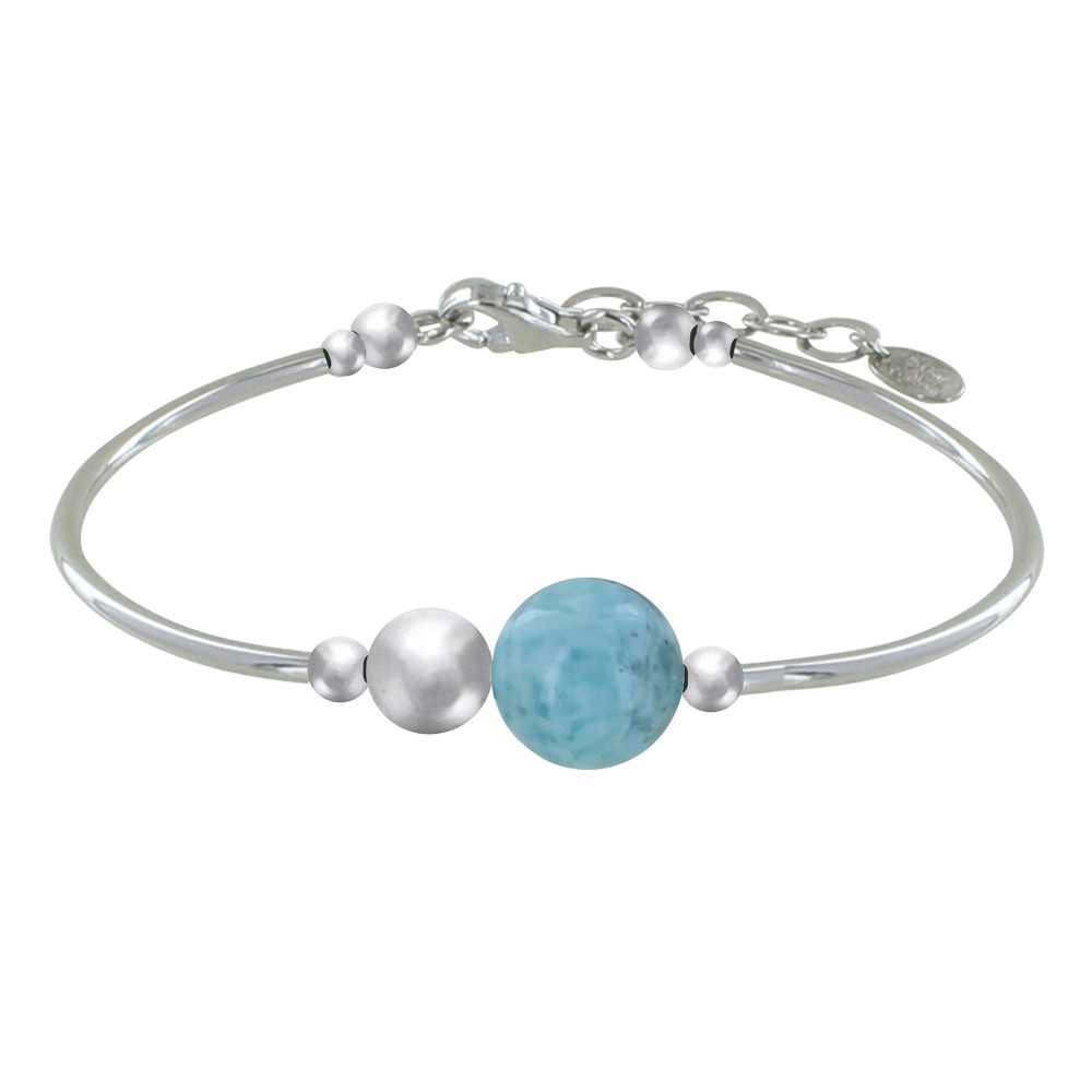LES POULETTES BIJOUX Bracelet Tubes Argent Une Perle de Larimar et Trois Perles Arge