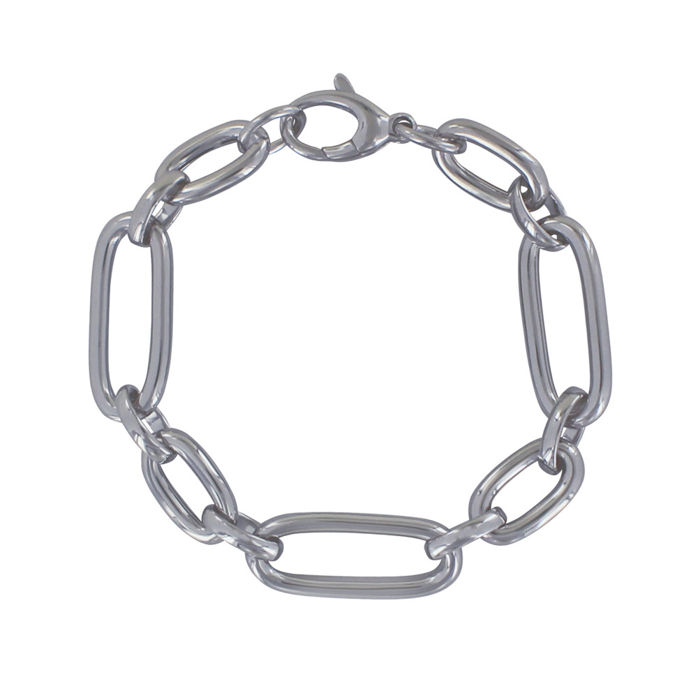 LES POULETTES BIJOUX Bracelet Argent 925 Rhodié Petits et Longs Maillons Ovales