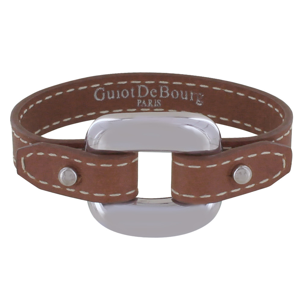 LES POULETTES BIJOUX Bracelet Cuir et Maille Carrée Argent 925 - Marron clair
