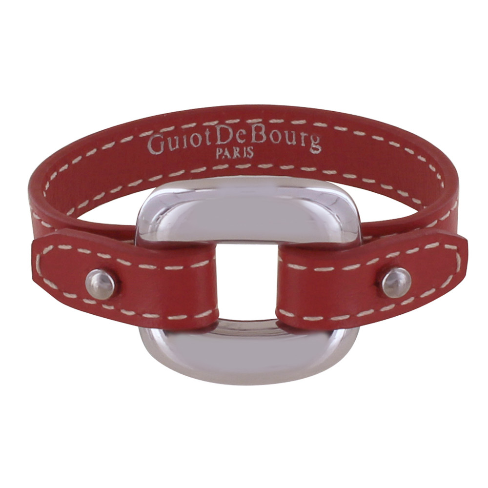 LES POULETTES BIJOUX Bracelet Cuir et Maille Carrée Argent 925 - Rouge Profond