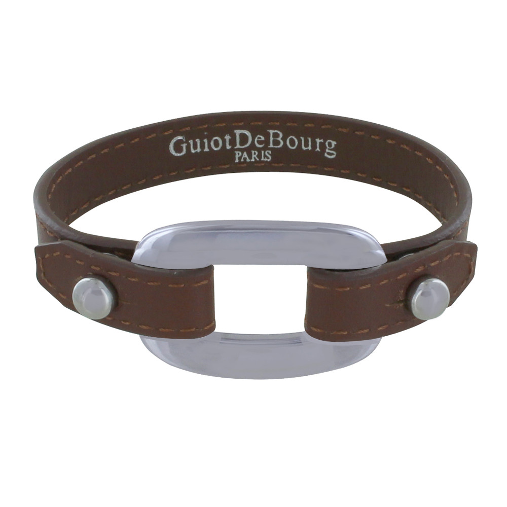 LES POULETTES BIJOUX Bracelet Cuir et Maille Rectangle Plate Argent 925 - Marron fon