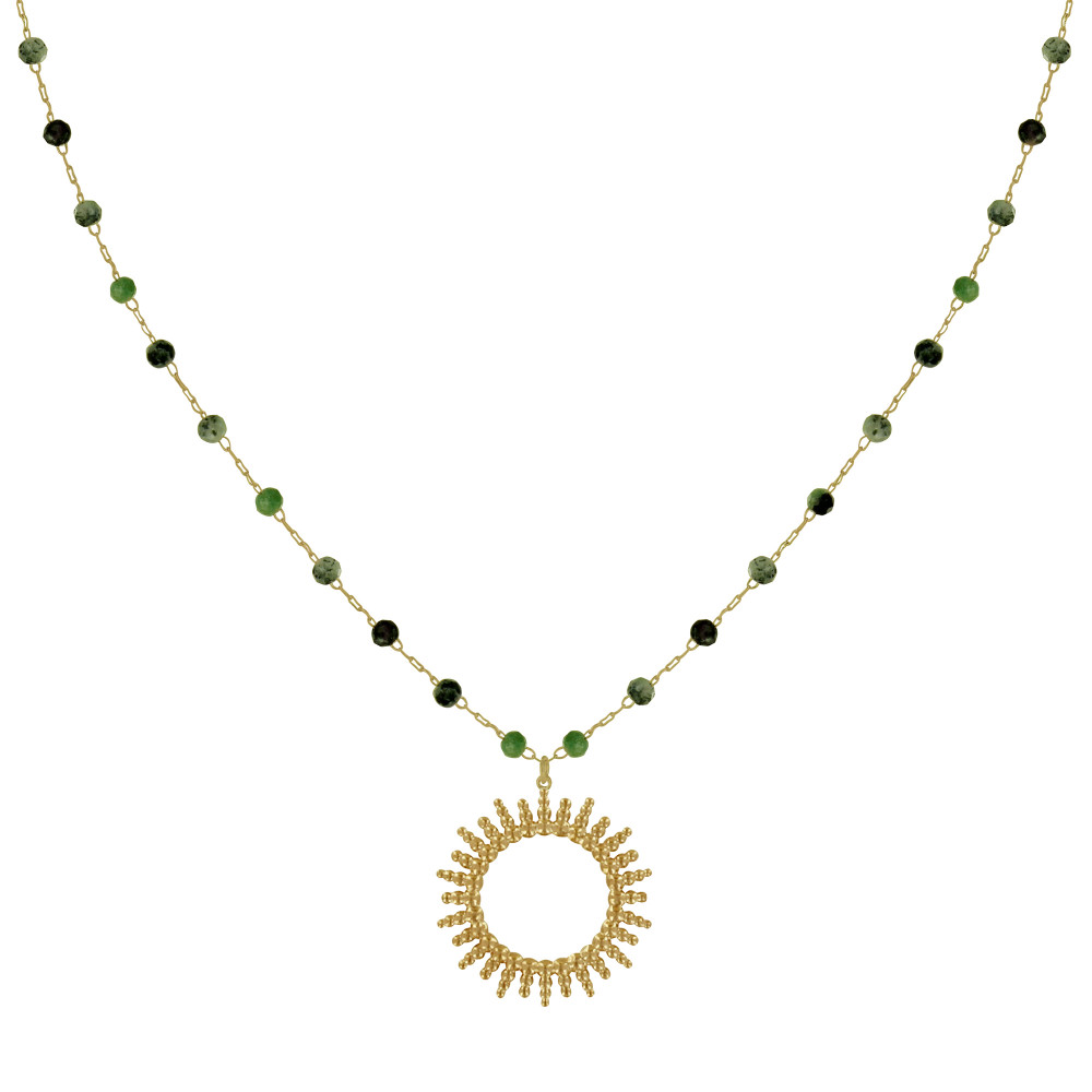 LES POULETTES BIJOUX Collier Plaqué Or Soleil de Billes Ajouré et Perles Facettées R