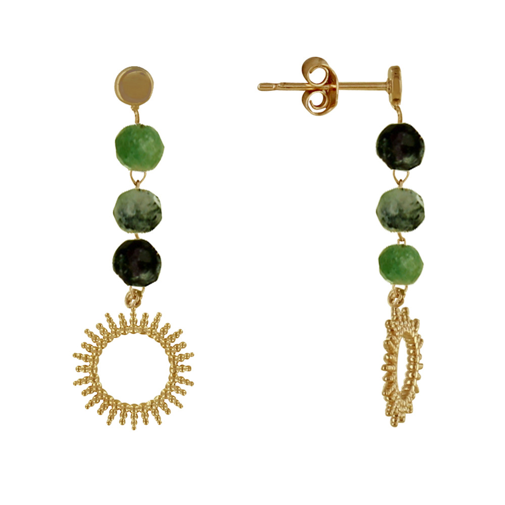LES POULETTES BIJOUX Boucles d'Oreilles Plaqué Or Soleil de Billes Ajouré et Perles