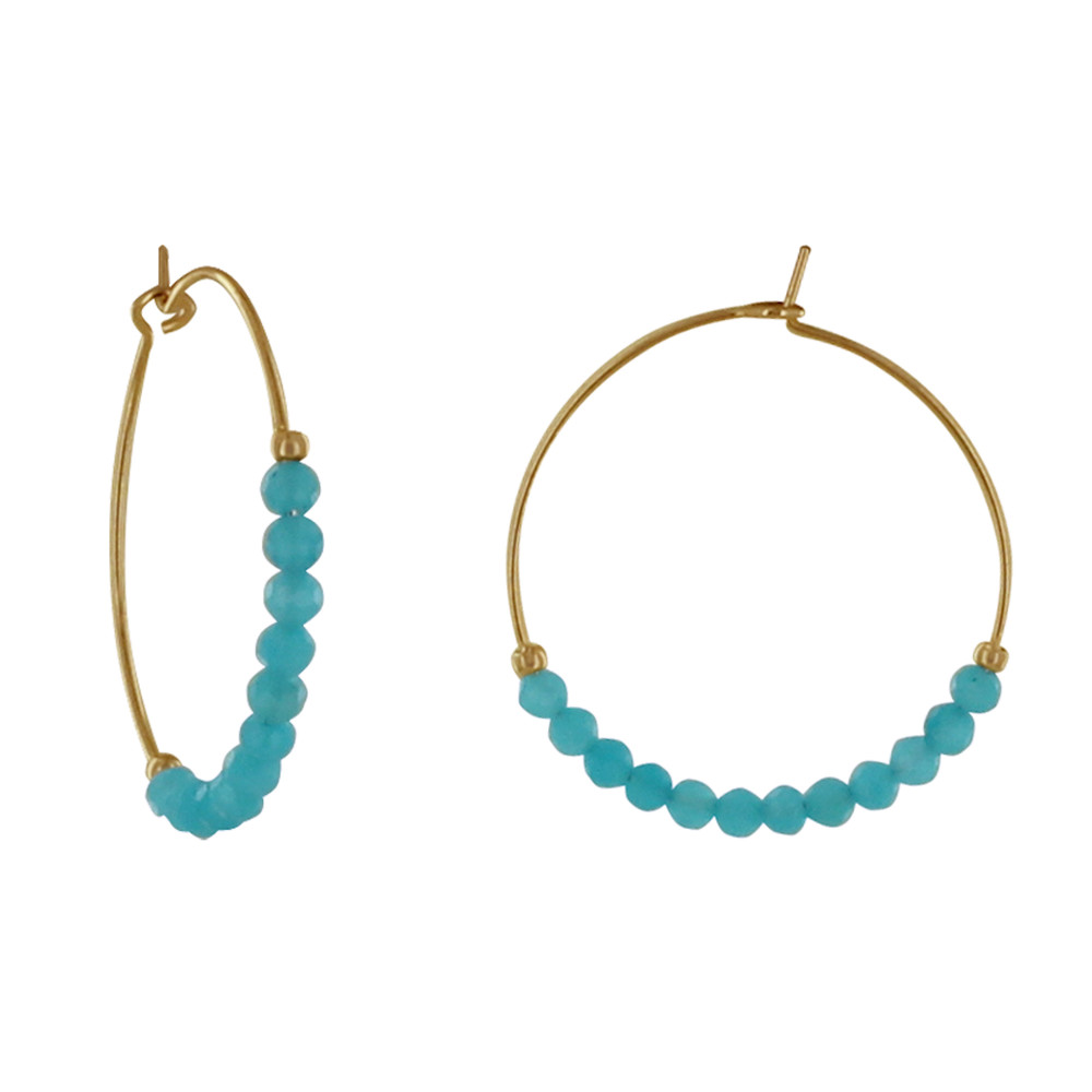 LES POULETTES BIJOUX - Boucles d'Oreilles Plaqué Or Créoles Perles Facettées Turquoi