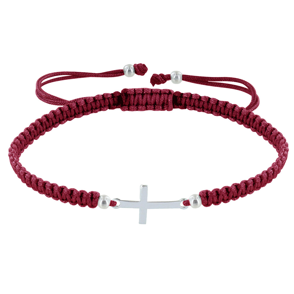 LES POULETTES BIJOUX Bracelet Argent 925 Croix Lien Tréssé - Classics - Bordeaux