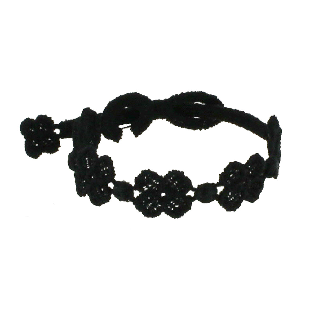 LES POULETTES BIJOUX Cruciani Bracelet Enfant Dentelle 5 Trèfles Noir