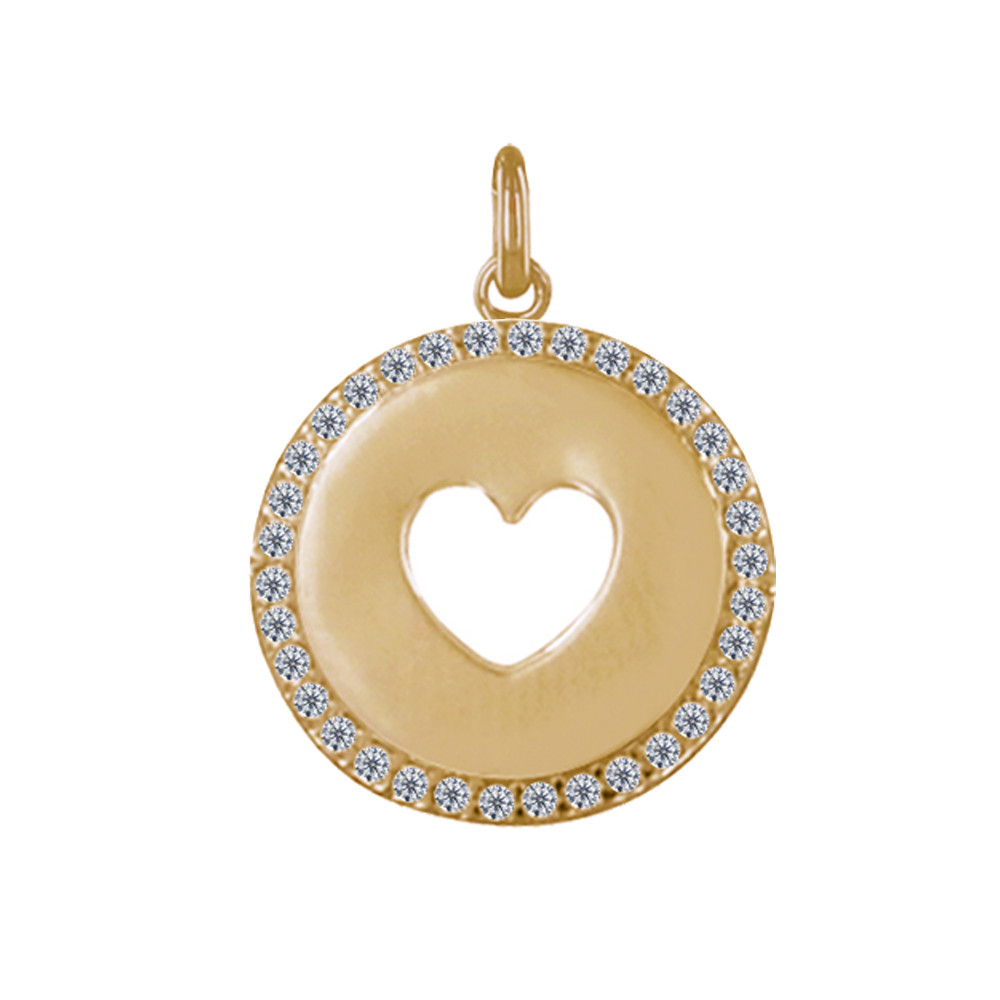 LES POULETTES BIJOUX - Pendentif Plaqué Or Médaille Ronde Coeur Ajouré et Strass