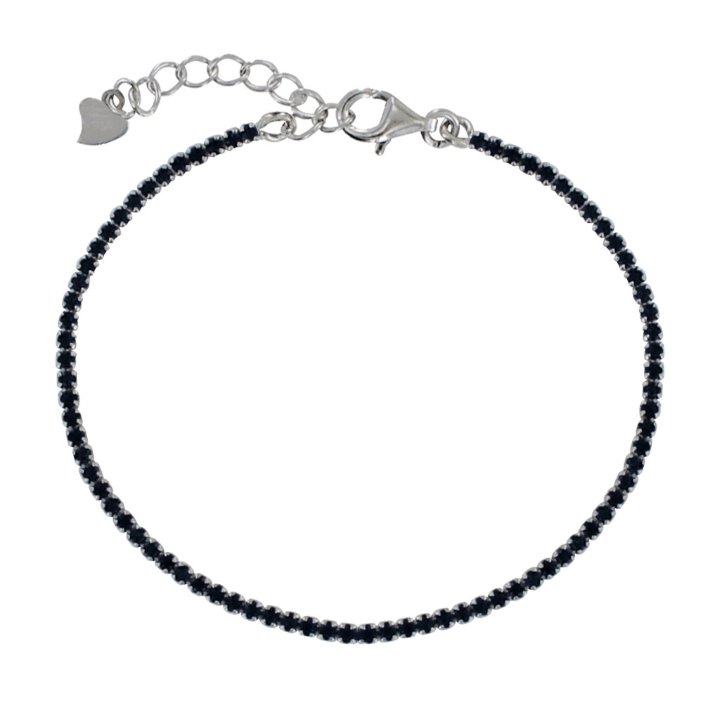 LES POULETTES BIJOUX Bracelet Argent 925 Rhodié Petits Carrés de Strass - Noir
