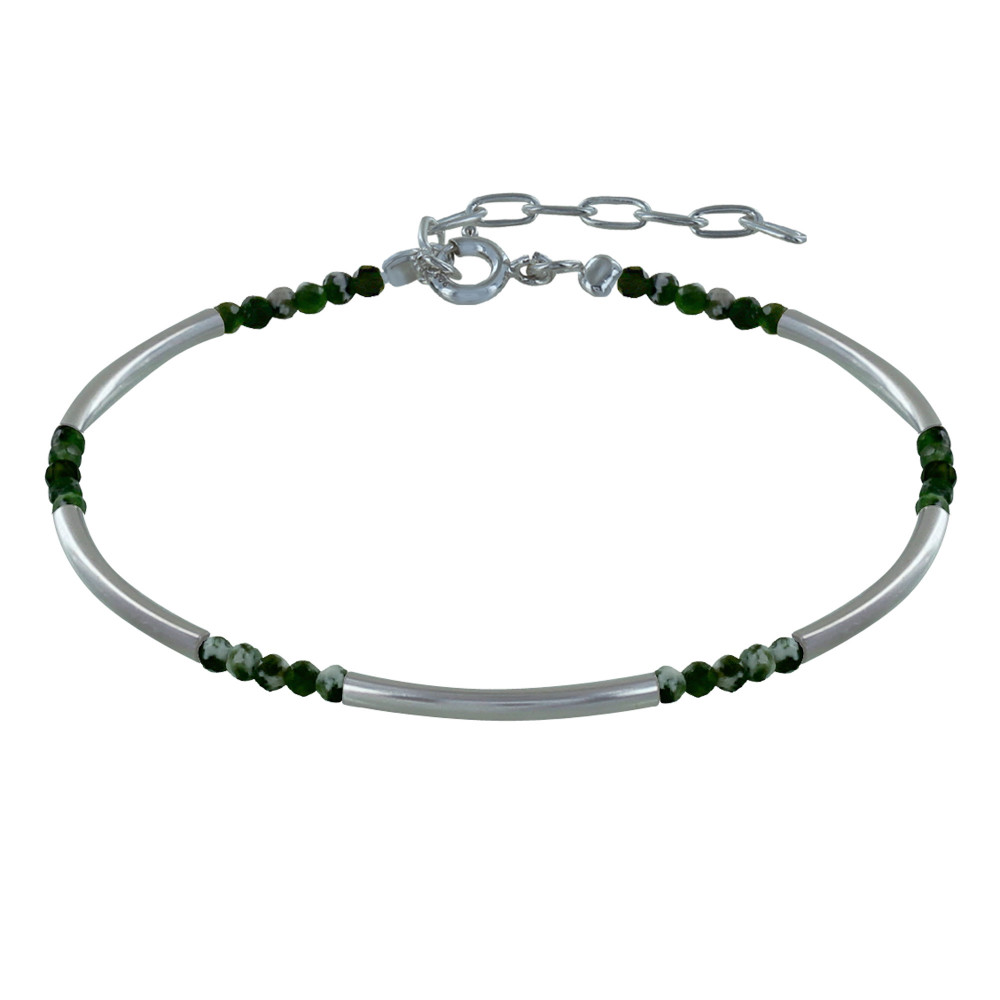 LES POULETTES BIJOUX Bracelet Argent Tubes et Perles Facettées de Chrome Diopside