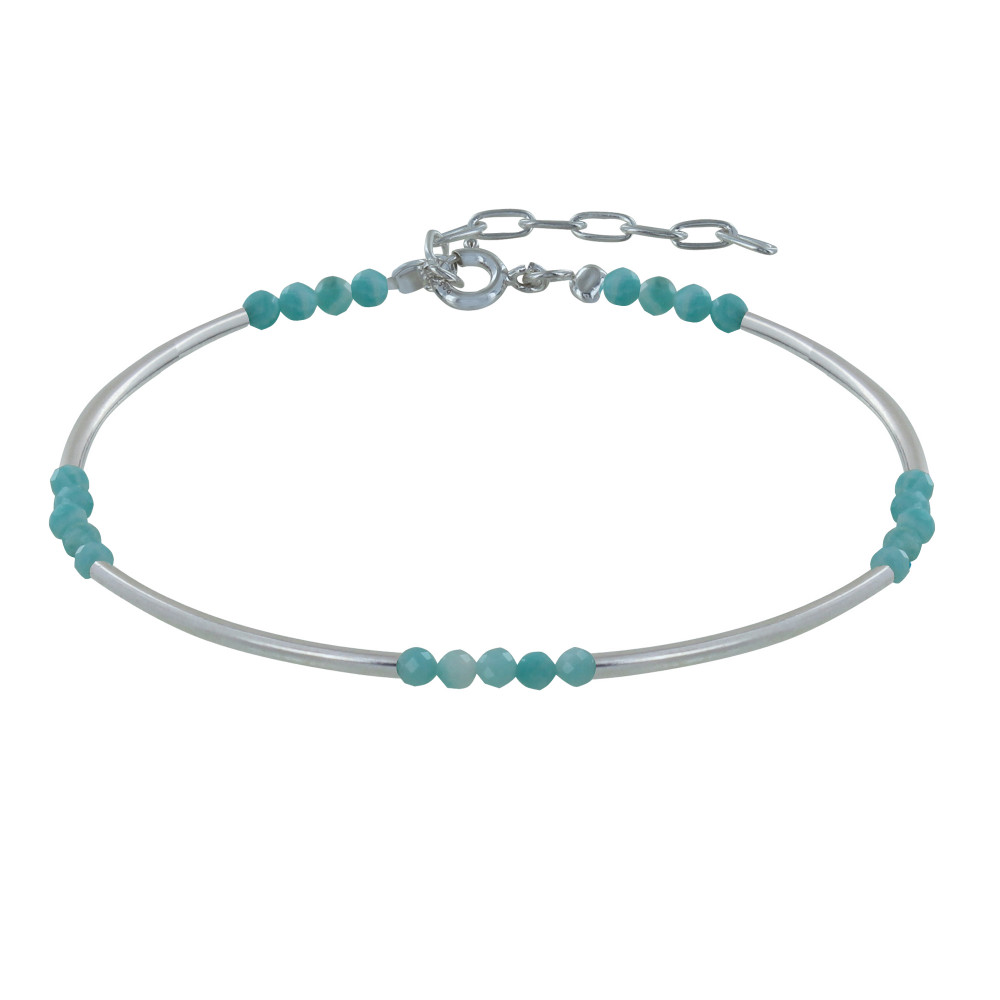 LES POULETTES BIJOUX Bracelet Argent Tubes et Perles Facettées d'Amazonite