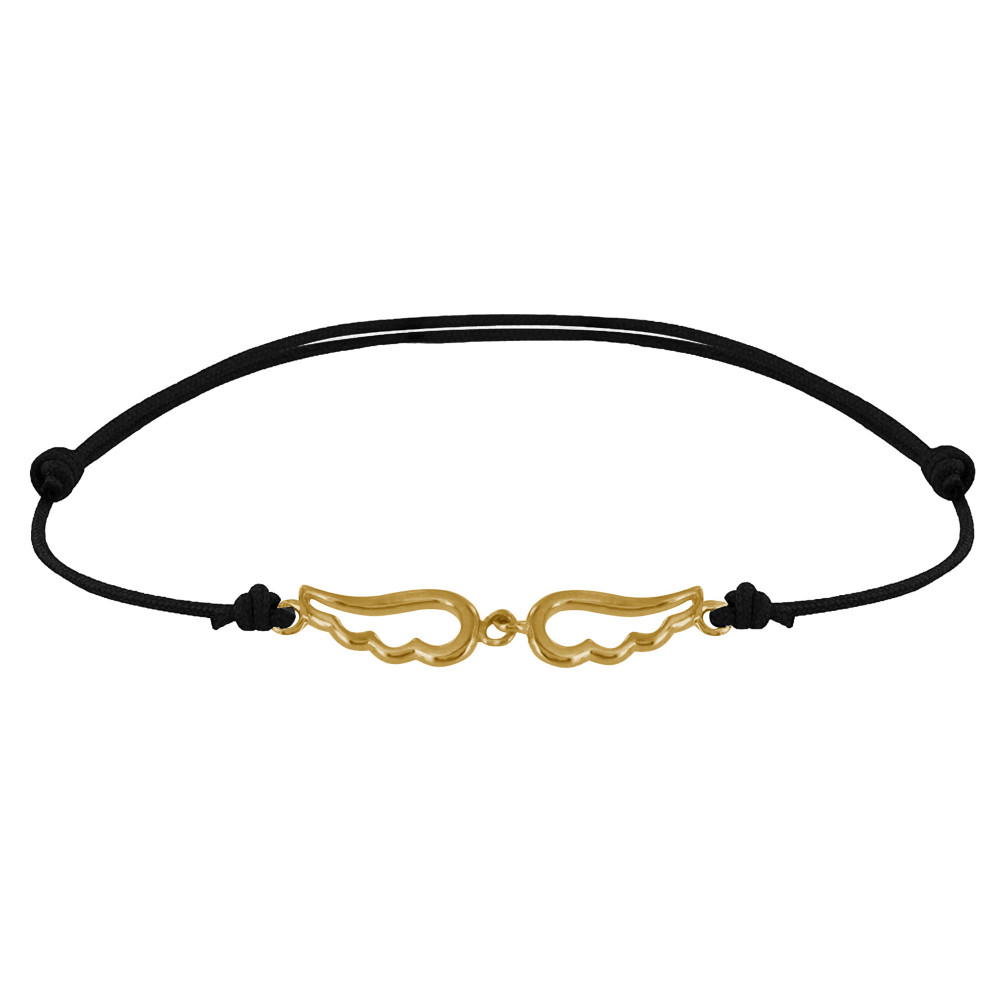 LES POULETTES BIJOUX Bracelet Plaqué Or sur Lien Deux Petites Ailes d'Ange Ajourées