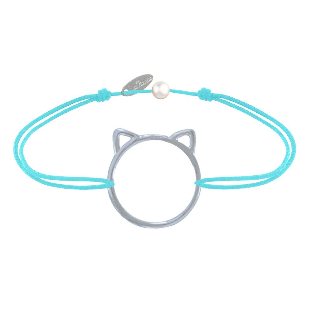 LES POULETTES BIJOUX Bracelet Lien Médaille Argent 925 Tête de Chat Ajouré - Turquoi