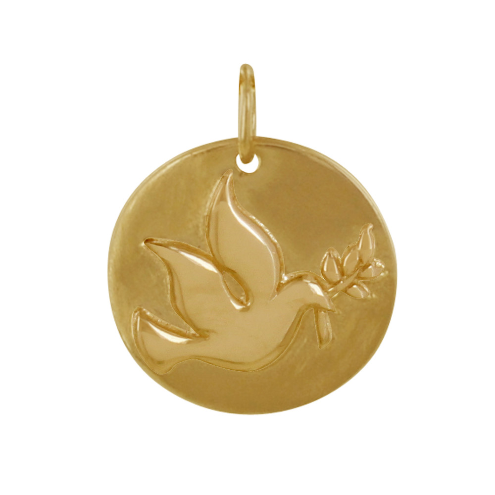 LES POULETTES BIJOUX Pendentif Plaqué Or Médaille Ronde Colombe de la Paix