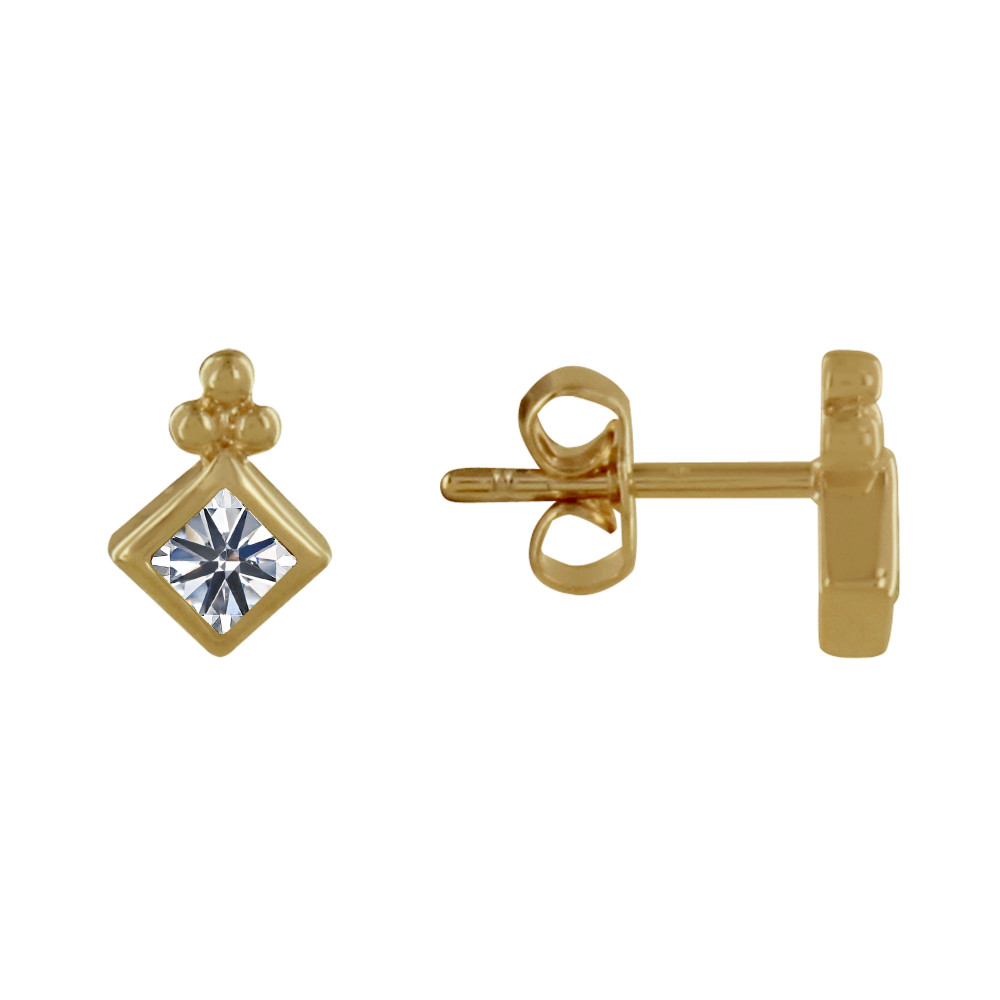 LES POULETTES BIJOUX Boucles d'Oreilles Plaqué Or Trois Billes et Carré de Zirconium