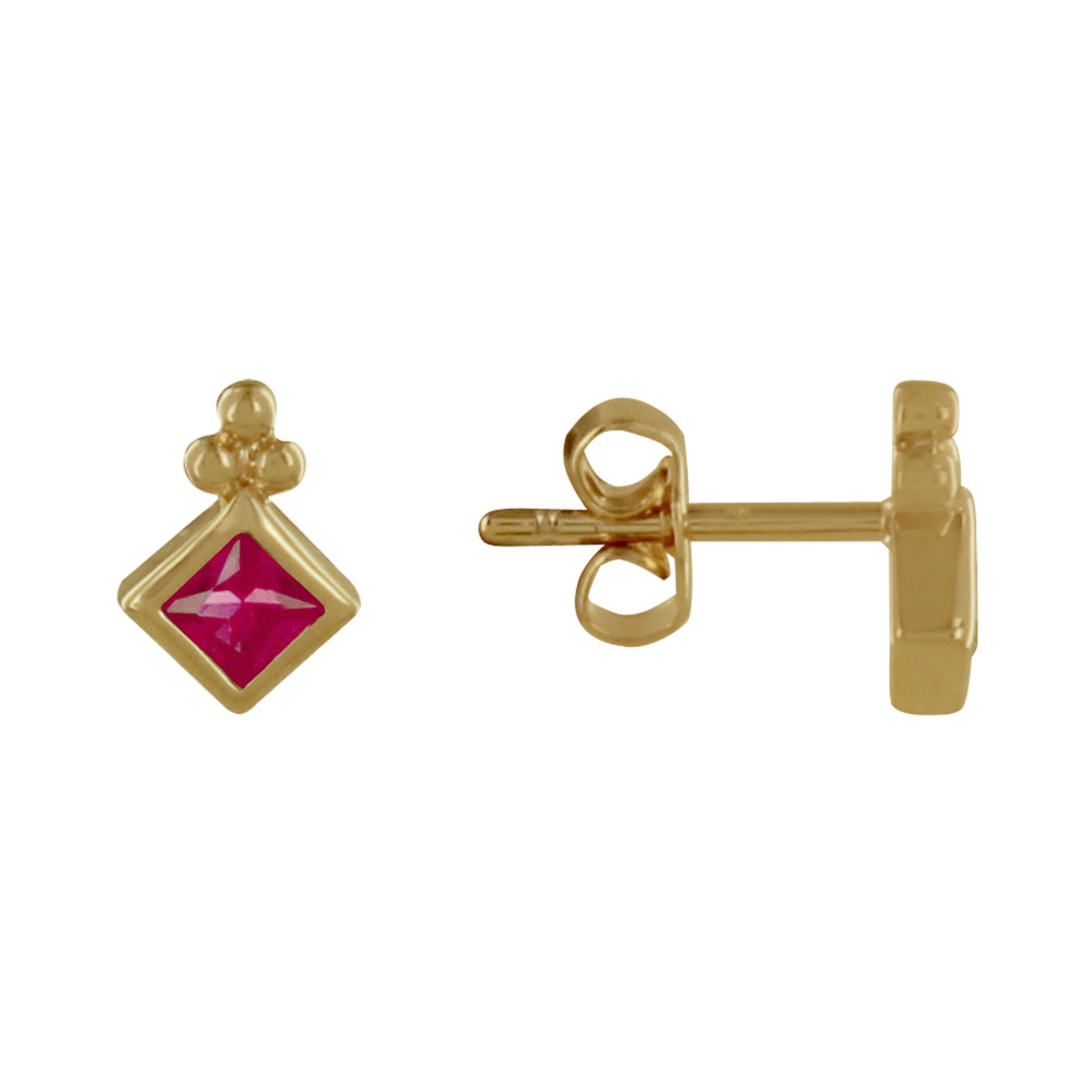 LES POULETTES BIJOUX - Boucles d'Oreilles Plaqué Or Trois Billes et Carré de Zirconi