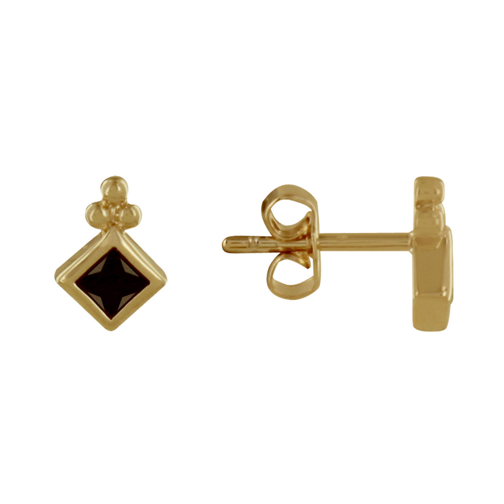 LES POULETTES BIJOUX - Boucles d'Oreilles Plaqué Or Trois Billes et Carré de Zirconi