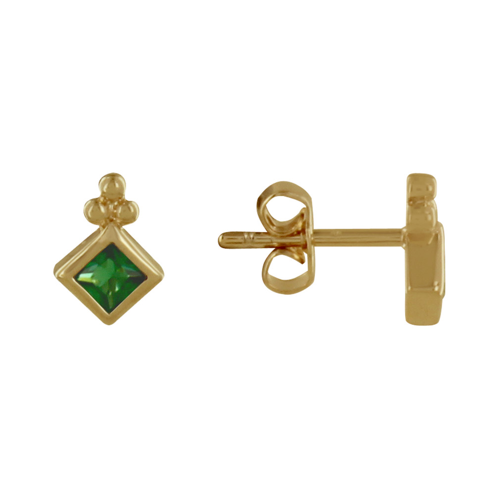 LES POULETTES BIJOUX Boucles d'Oreilles Plaqué Or Trois Billes et Carré de Zirconium
