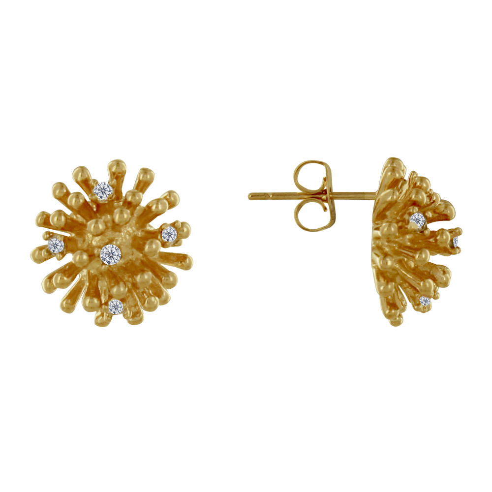 LES POULETTES BIJOUX Boucles d'Oreilles Plaqué Or Pompon et Zirconium Cristal