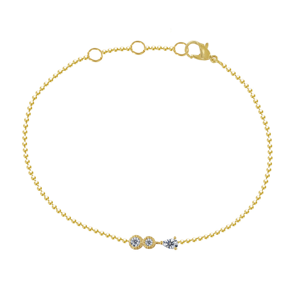 LES POULETTES BIJOUX - Bracelet Plaqué Or Une Goutte et Deux Petits Strass Ronds