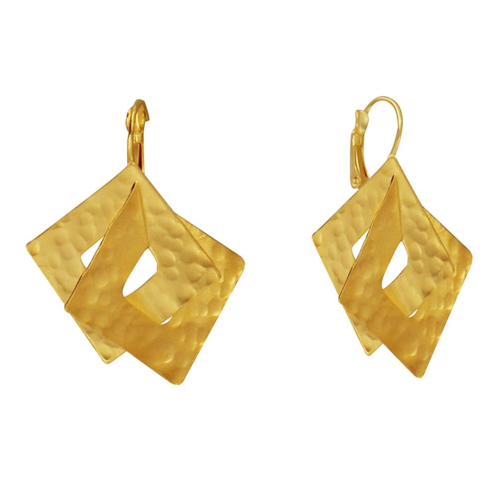 LES POULETTES BIJOUX - Boucles d'Oreilles Dormeuse Laiton Doré Deux Carrés Entrelacés