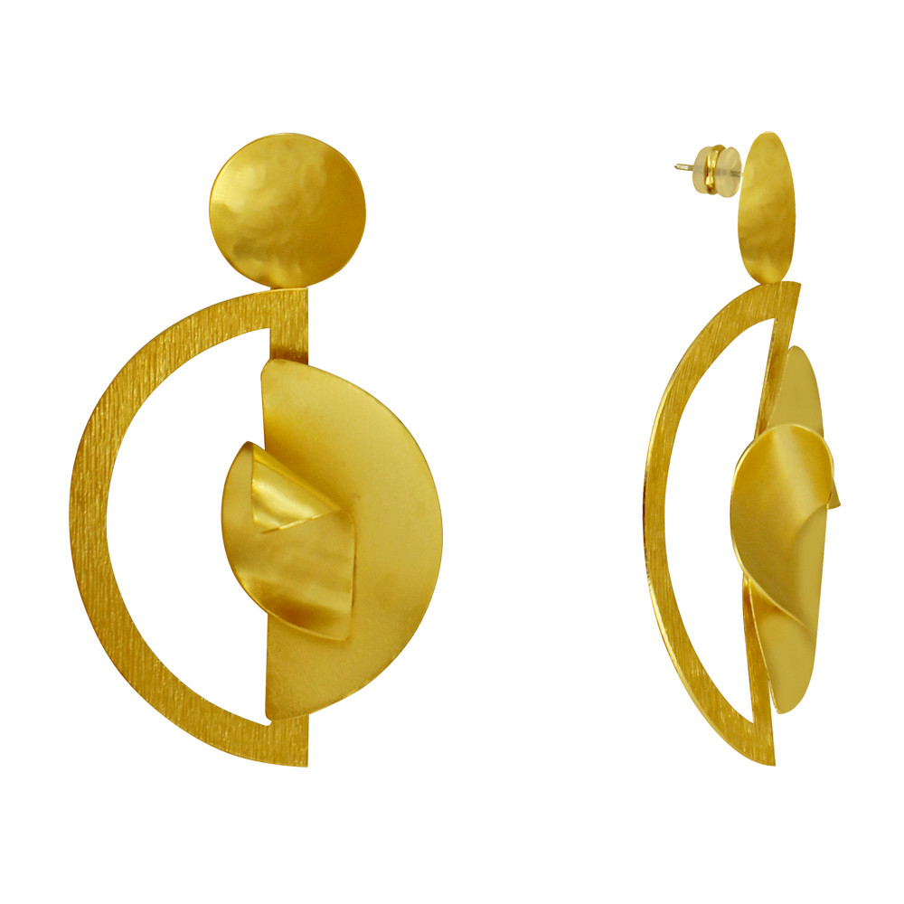 LES POULETTES BIJOUX Boucles d'Oreilles Laiton Doré Demi Lune Superposée