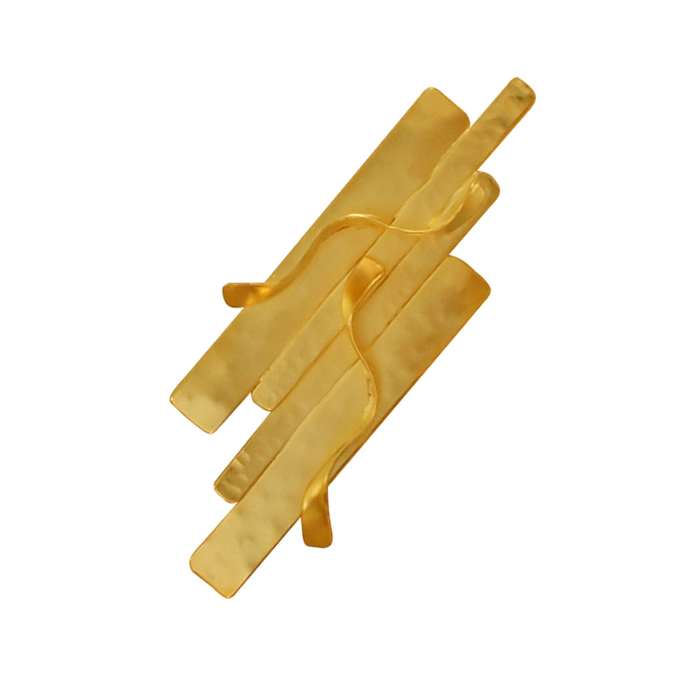 LES POULETTES BIJOUX Broche Laiton Doré Rectangles et Vagues