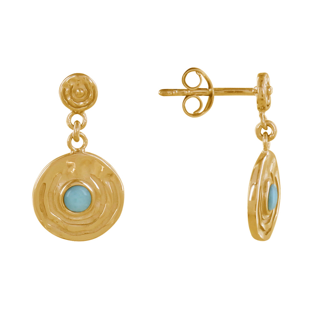LES POULETTES BIJOUX Boucles d'Oreilles Plaqué Or Médaille Ronde et Demi Perle de La