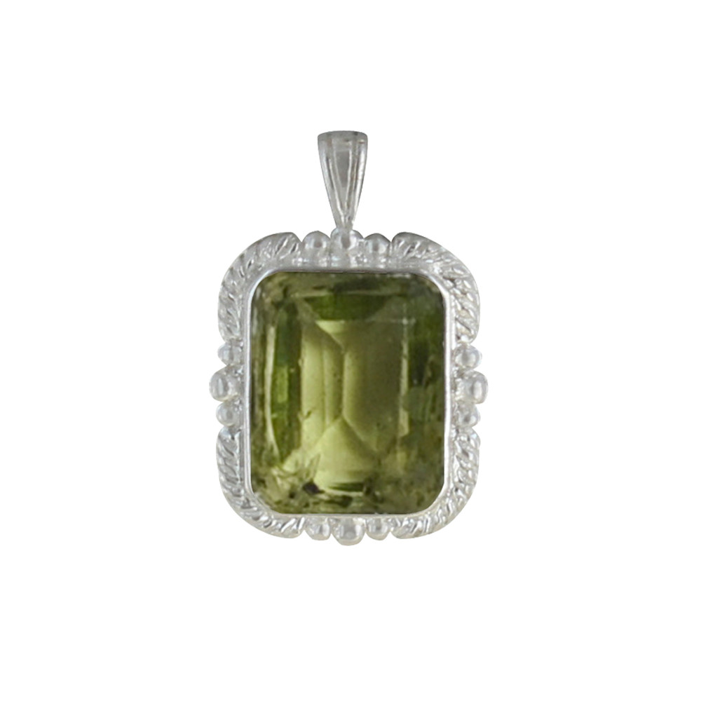 LES POULETTES BIJOUX Pendentif Argent 925 Rectangle de Péridot