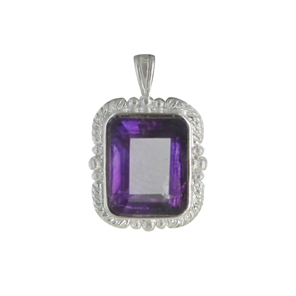 LES POULETTES BIJOUX Pendentif Argent 925 Rectangle d'Améthyste
