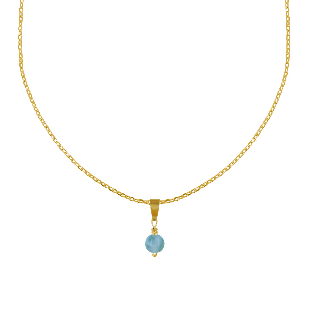 LES POULETTES BIJOUX - Collier Chaine Plaqué Or et Petite Perle de Larimar