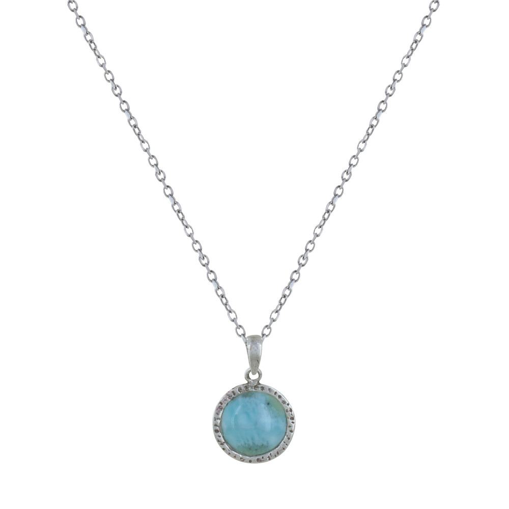 LES POULETTES BIJOUX Collier Chaine Argent et Pendentif Demi Sphère de Larimar