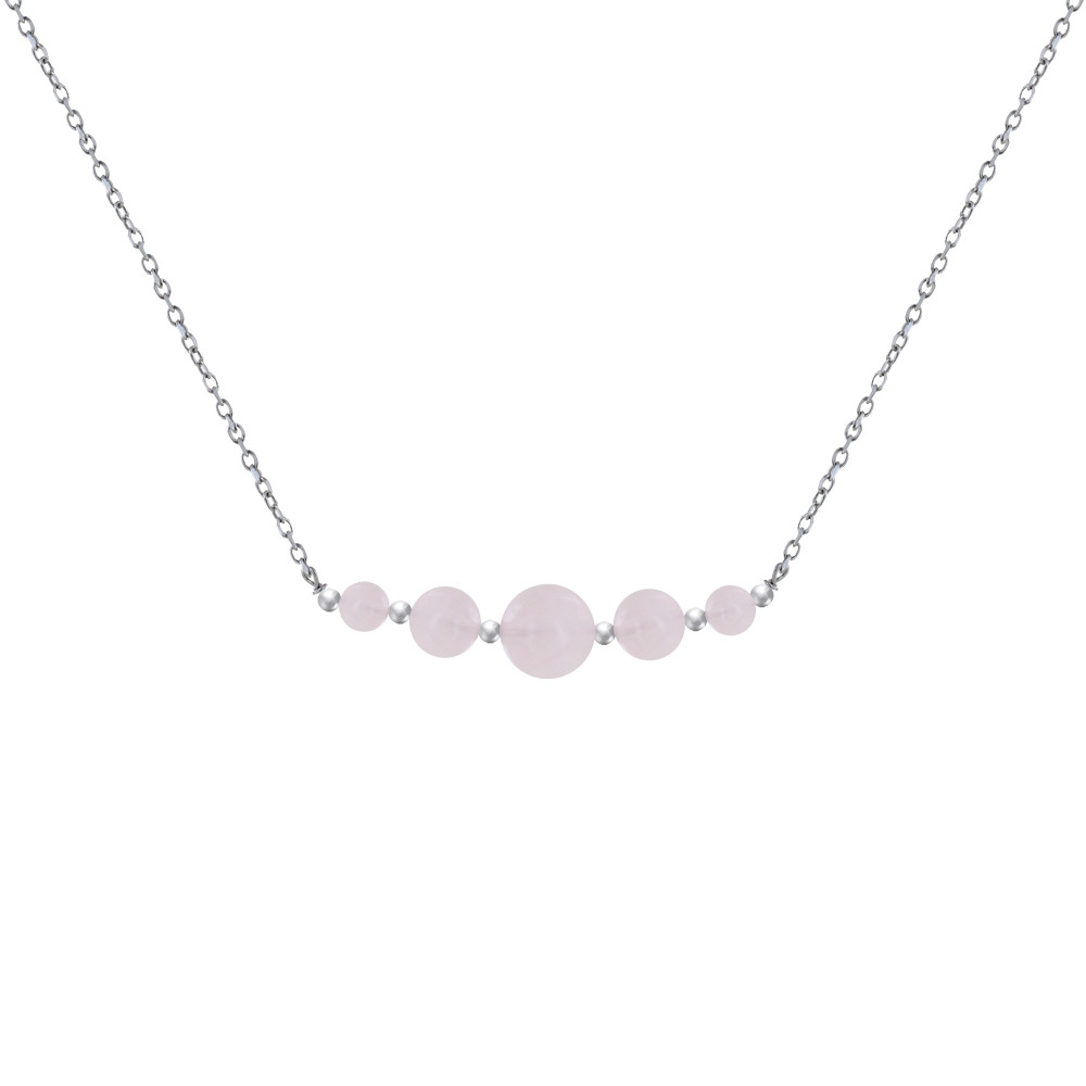 LES POULETTES BIJOUX Collier Chaine Argent Cinq Perles de Quartz Rose