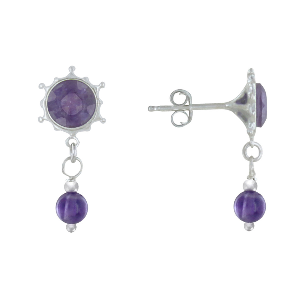 LES POULETTES BIJOUX Boucles d'Oreilles Argent Soleil et Perle d'Améthyste