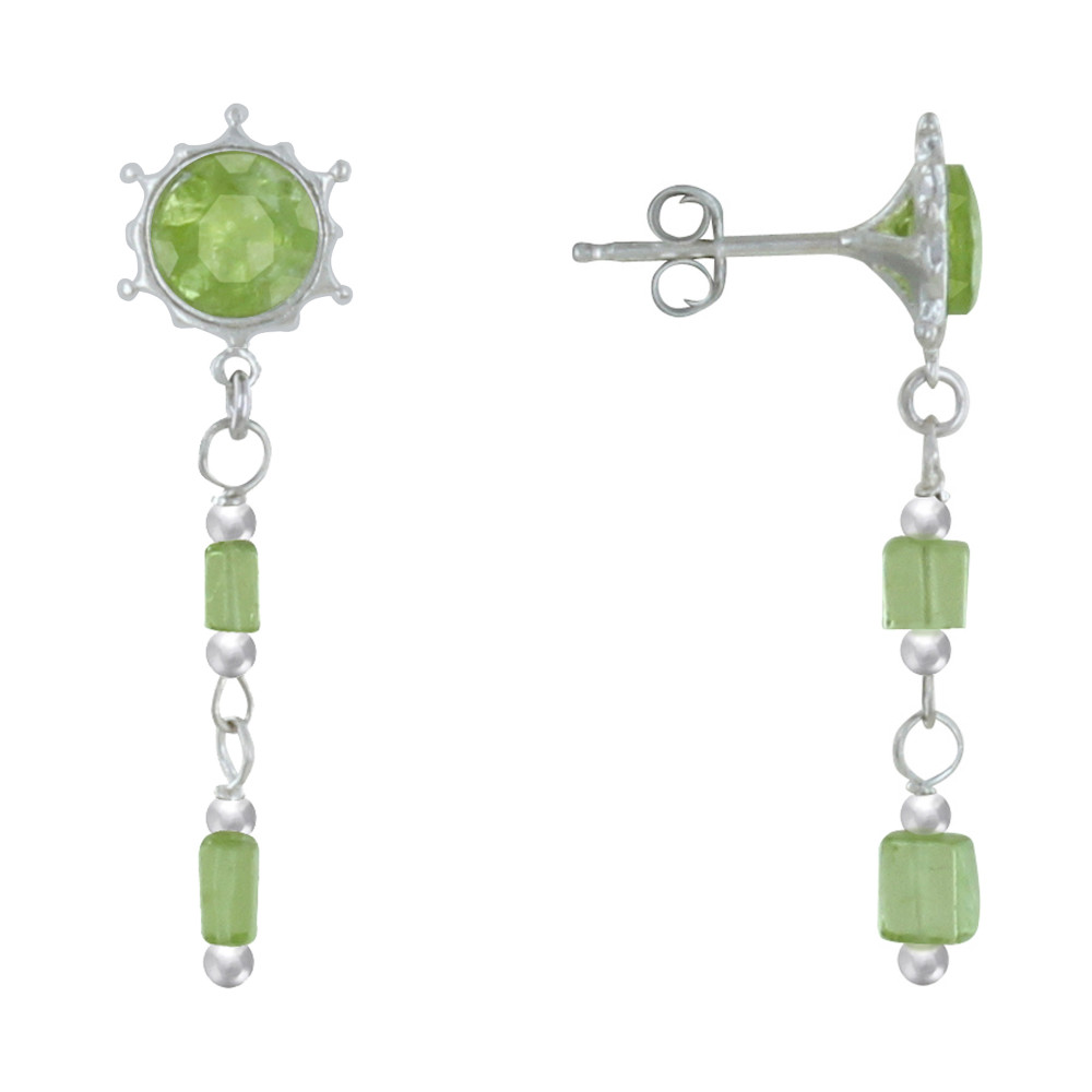 LES POULETTES BIJOUX Boucles d'Oreilles Argent 925 Soleil et Cubes de Péridot