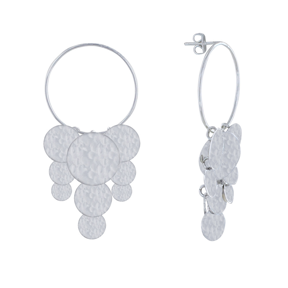 LES POULETTES BIJOUX Boucles d'Oreilles Argent Cercle et Cascade de Pastilles Martel