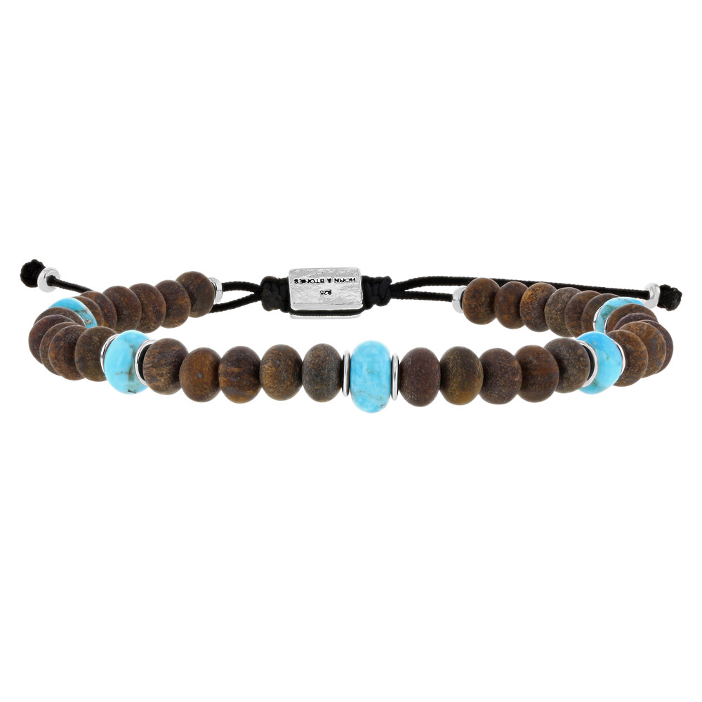 LES POULETTES BIJOUX Bracelet Lien Homme Perles Plates Kingman Turquoise et Bronzite