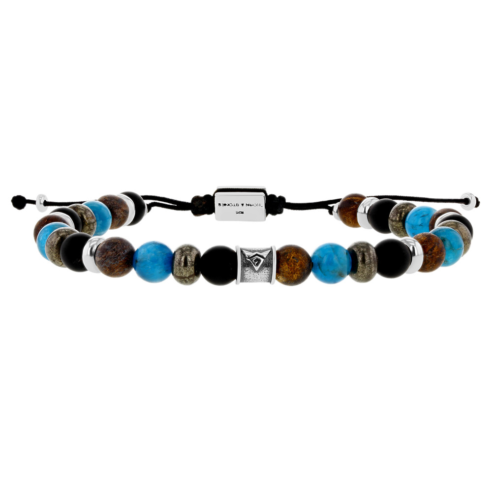 LES POULETTES BIJOUX Bracelet Lien Homme Perles Plates et Rondes Apatite, Matte Blac