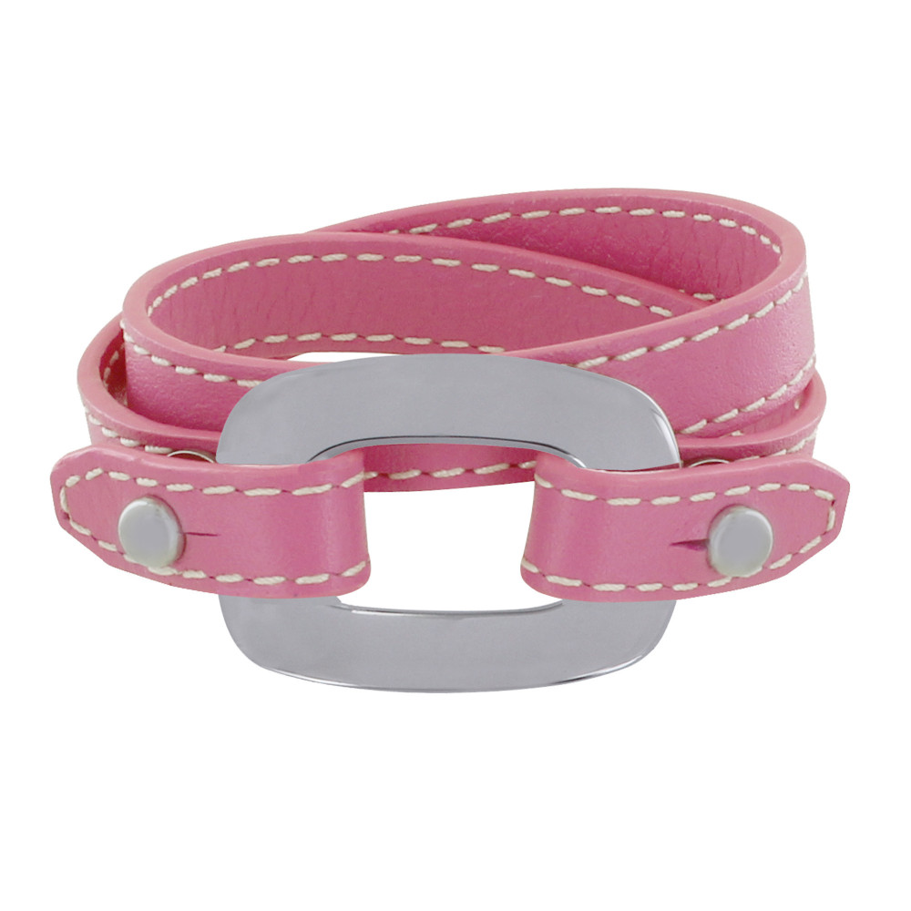 LES POULETTES BIJOUX Bracelet Double Tour Cuir et Maille Rectangle Plate Argent 925