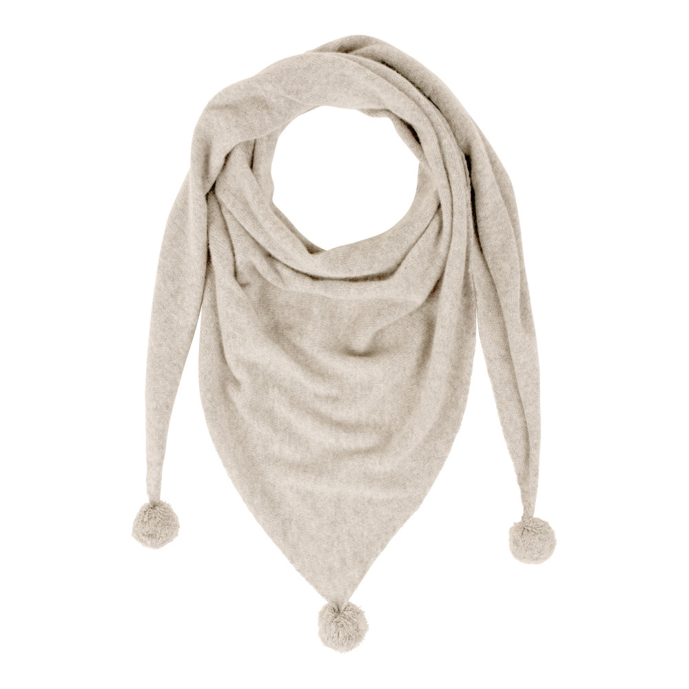 LES POULETTES BIJOUX Echarpe Triangle Pompon 100% Cachemire 2 Fils - Beige