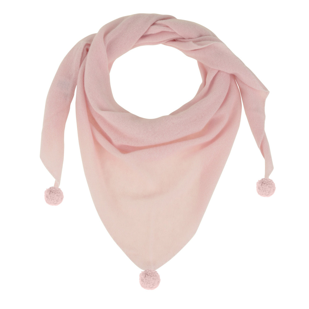 LES POULETTES BIJOUX Echarpe Triangle Pompon 100% Cachemire 2 Fils - Rose